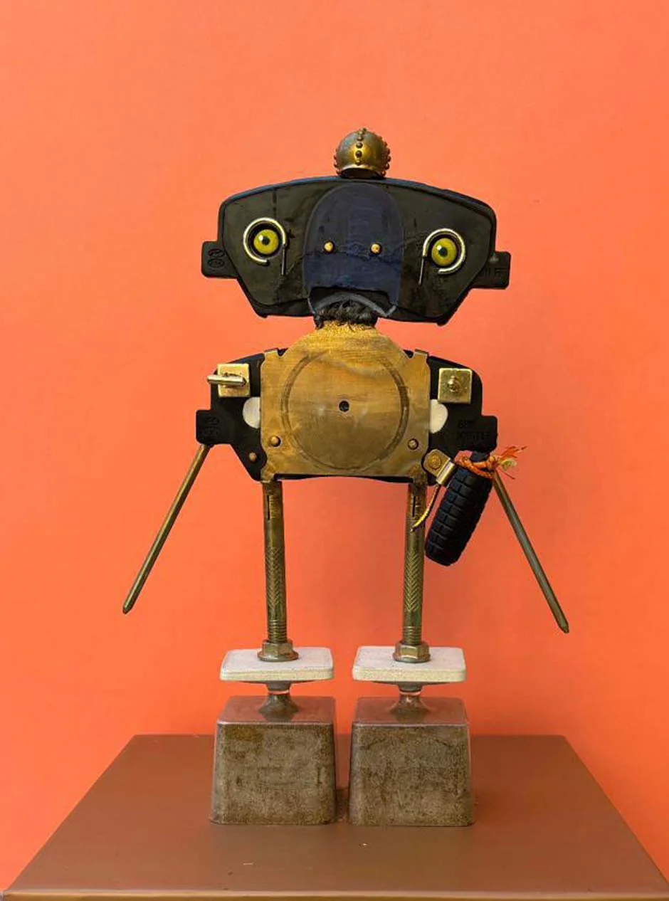 Bomb — assemblage sculpture, brake pads and found objects